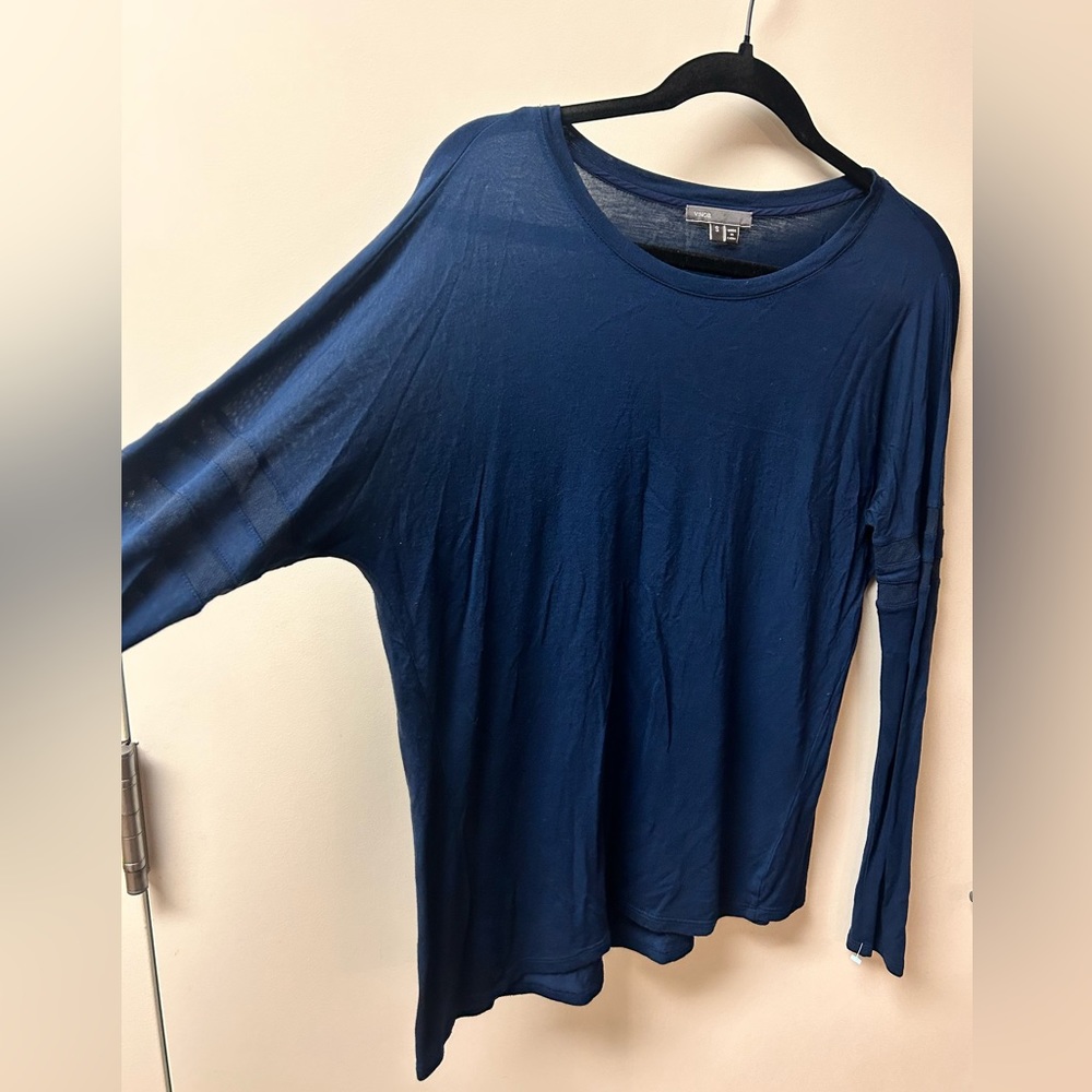 SOLD Offline: VINCE Navy Blue Long Sleeve Tee: Drop Shoulder - Size S